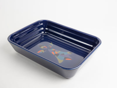 Plat rectangle 28cm bleu avec hermine colorée